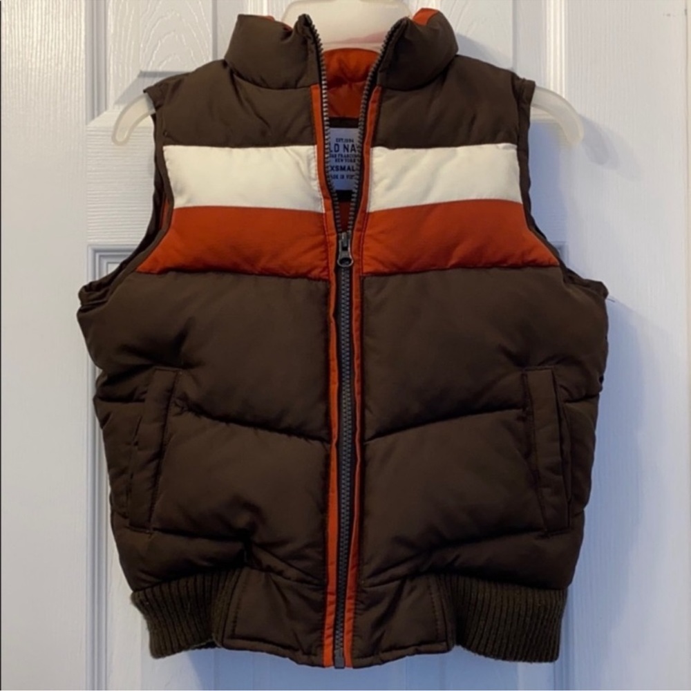 Old Navy Brown, Red/Orange & White Puffer Vest